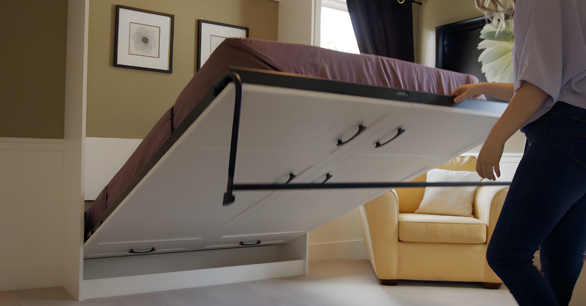 Person pulling down a Murphy Bed